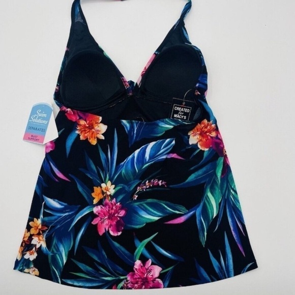 SWIM SOLUTIONS WOMENS PRINTED TIERED HALTER TANKINI TOP swimwear, New 10 - Picture 7 of 13